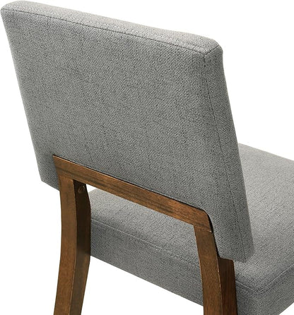 Armen Living Channell Mid Century Modern 7 Piece Walnut Wood Dining Table Set with Charcoal Fabric
