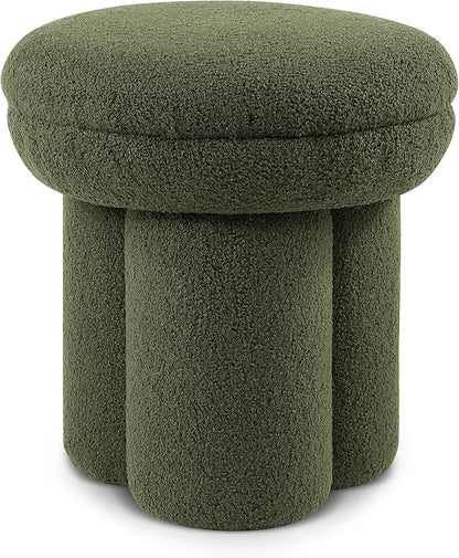 Furniture of America Rami Modern 18-inch Mushroom-Shape Upholstered Ottoman with Tri-Pillar Pedestal, Vanity Stool Chair, Small Foot Stool for Bedroom, Living Room, Entryway, Green