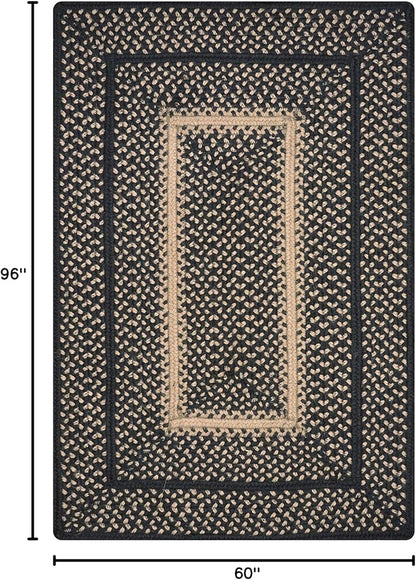 Homespice Manchester Black Braided Area Rugs, Jute, 5x8' Rectangle - Perfect Country Primitive Decor for Dining Room, Bedroom, Everywhere