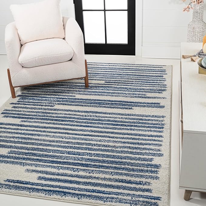 JONATHAN Y Khalil Modern Berber Stripe Cream/Navy Indoor Area Rug, 3x5, Contemporary, Bohemian, Easy-Cleaning for Living Room, Bedroom, Kitchen, Pet Friendly, Non-Shedding (MOH207E-3)