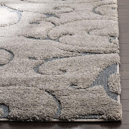 SAFAVIEH Florida Shag Collection Runner Rug - 2'3" x 7', Grey & Light Blue, Scroll Design, Non-Shedding & Easy Care, 1.2-inch Thick Ideal for High Traffic Areas in Living Room, Bedroom (SG455-1160)