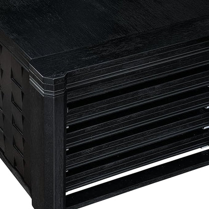 X12FO-0C6-24 - 14-piece Dining Room Table Set a Rectangular Dining Table with a coffee Table and 12 Black Linen Fabric kitchen Chair, 39x120 Inch, Wire Brushed Black