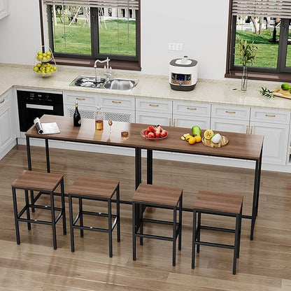 Aklaus Bar Table and Chairs Set 44" Dining Table Set Pub Bar Table with 2 Stools 3-Piece Kitchen Breakfast Table Set for Living Room Dining Room Sturdy Metal FrameBrown
