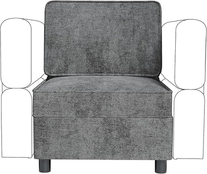 GAOMON Chenille Single Seater, Middle Modular with Storage for Modular Sectional Sofa, 90°-180° Adjustable Backrest, Single Sofa for Sectional Sleeper Sofa, Gray