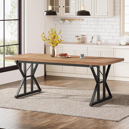 Tribesigns Farmhouse Dining Table for 6 People, 70.8-Inch Rectangular Wood Dining Table, Rustic Kitchen Table with Heavy Duty Metal Legs for Dining Room (Light Brown, 70.8 Inch)
