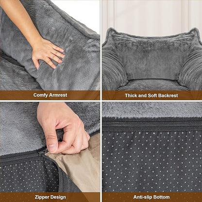 Giant Bean Bag Chair for Adults, Large Bean Bag Chair with Armrest, Living Room Fluffy Beanbag Couch with Filler Included, Comfy Washable Lazy Sofa Chair for Bedroom, Gray