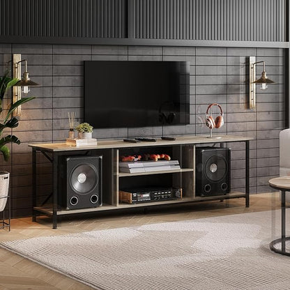WLIVE TV Stand for 70 Inch TV, Entertainment Center with Storage, Industrial TV Console for Living Room and Bedroom, Greige
