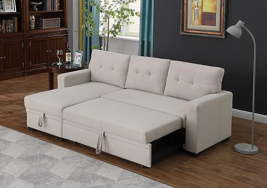 Devion Furniture Maison 4-in-1 Convertible L Shaped Couch with Pull Out Bed and Storage, Sectional Sleeper Sofa with Reversible Chaise for Living Room, Apartment, Bedroom, Office