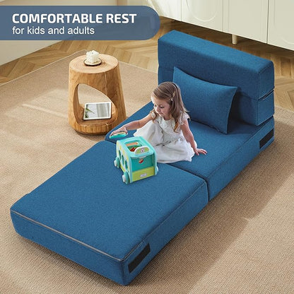 Folding Sofa Bed with Pillow- Convertible Chair Floor Couch & Sleeping Mattress, Foldable Memory Foam Sleeper for Living Room/Dorm/Guest Room/Home Office/Apartment/Loft, Single26, Navy Blue