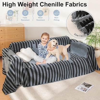 Boho Couch Cover, Sofa Cover, Sofa Covers for 2 Cushion Couch, Washable Sectional Couch Covers for Dogs Pet Furniture Protector Couch Cover Blanket for Living Room (2# Dark Grey, 71" x 118")