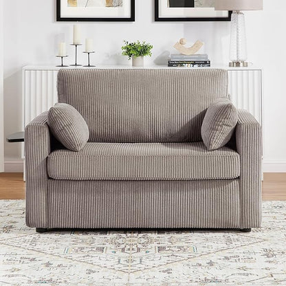 Twin Size Sofa Bed 47.2" Sleeper Sofa Loveseat Sofa with a Foldable Mattress, a Foldable Side Table, a Side Storage Pocket and Two USB Ports for Living Room, Grey-Brown