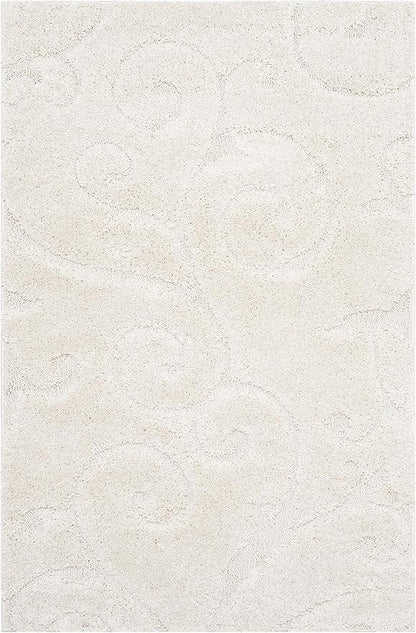 SAFAVIEH Florida Shag Collection Accent Rug - 3'3" x 5'3", Creme & Creme, Scroll, Non-Shedding & Easy Care, 1.2-inch Thick Ideal for High Traffic Areas in Entryway, Living Room, Bedroom (SG455-1111)