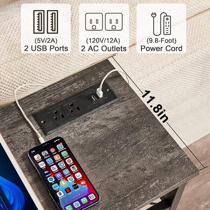 VECELO 39.4In Narrow Sofa/Console Table with Charging Station & Power Outlet and USB Ports, for Entryway, Living Room, Office, Industrial, Metal Frame, 2 Pack, Dark Grey