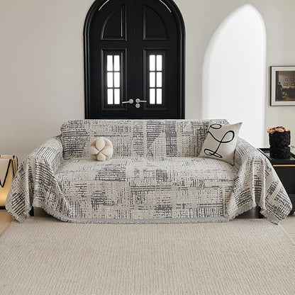 MYSKY HOME Boho Sofa Covers, Couch Covers for 2 Cushion Couch Sofa, Chenille L Shape Sectional Couch Cover, Machine Washable, Sofa Protector for Dog, Kid, 71"x118", Light Grey Artistic Gradient