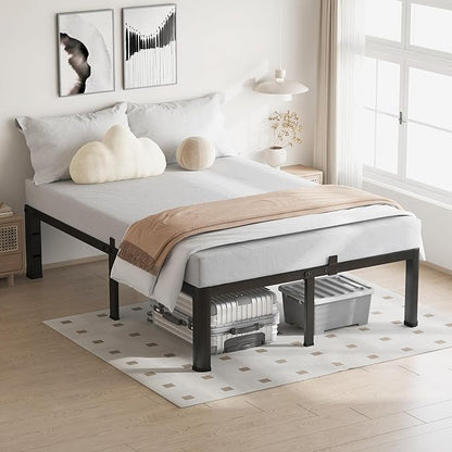 16 Inch Full Size Bed Frame, 3500Lbs Heavy Duty Metal Platform with Round Corner Legs Mattress Slide Stopper, Steel Slat Support No Box Spring Needed, Noise Free, Non-Slip, Easy Assembly