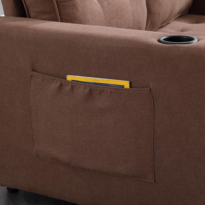ERYE 3 Fold Tufted Upholstered Futon Sofa Bed Modern Convertible Foldable Floor Loveseat Sofabed with Pull Out Sleeper Couch Daybed W/Cupholders and Pockets for Living Room