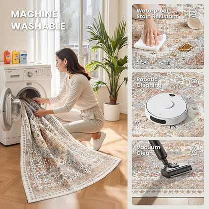 zesthome 5x7 Area Rugs - Ultra-Thin Washble Rug, Stain Resistant Anti Slip Backing Rugs for Living Room,Bedroom, Vintage Home Decor Area Rug (Orange,5'x7')