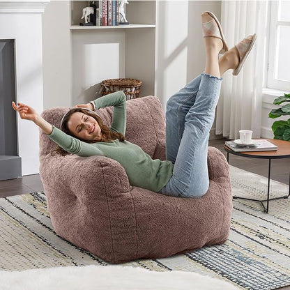 Recaceik Bean Bag Chairs, Tufted Soft Stuffed Bean Bag Chair with Filler, Fluffy Lazy Sofa Chair Lounger, Comfy Giant Bean Bag Chair for Bedroom, Living Room, Brown