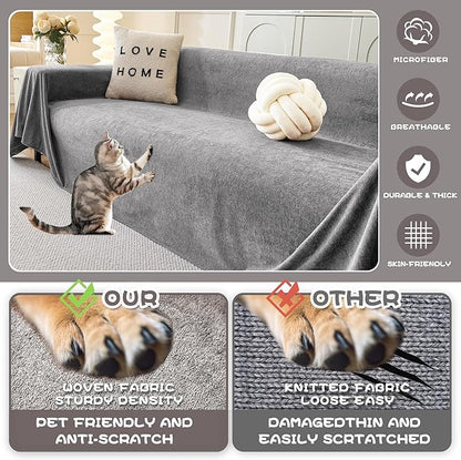 MYSKY HOME Couch Cover Sofa Cover for 3 Cushion Couch, Dog Couch Covers for Sectional Sofa Covers, Non Slip Furniture Protector Sofa Covers Washable Sofa Towel for Pet Cat Dog, 91" x 134", Grey