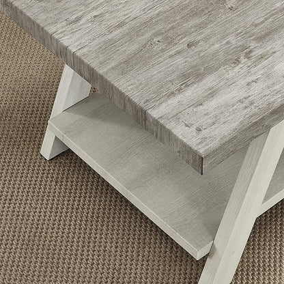 Roundhill Furniture Athens Contemporary Two-Tone Wood Shelf Side Table, Weathered Gray and Beige