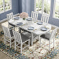 Solid Wood Dining Table Set for 6, Modern Breakfast Dinette Expandable Drop Leaf Kitchen Table with Chairs for Dining Room, Kitchen, Grey