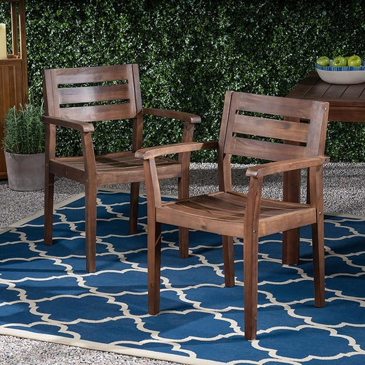 Merax Acacia Wood Dining Chairs Set of 2,Stamford Outdoor Acacia Wood Dining Chairs for Kitchen, Living Room,Outdoor,Dark Brown
