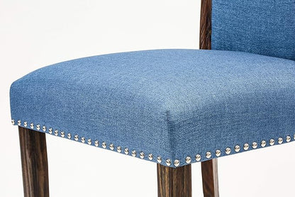 East West Furniture X777VE721-7 7 Piece Dining Room Furniture Set Consist of a Rectangle Dining Table with X-Legs and 6 Blue Color Linen Fabric Parsons Chairs, 40x72 Inch, Multi-Color