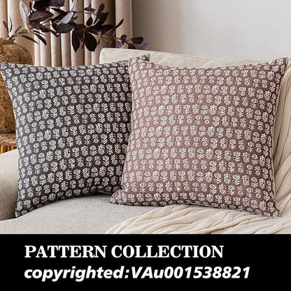Foindtower Set of 2 Decorative Vintage Floral Print Throw Pillow Covers Neutral Modern Farmhouse Cushion Covers Boho Home Decor for Sofa Couch Chair Bedroom Living Room Outdoor,24×24 Inch,Wine Red