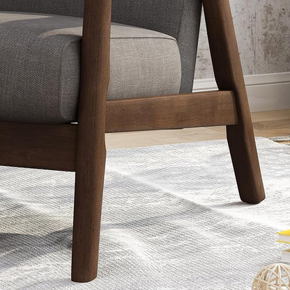 Ball & Cast Accent Chair Wide Armrest Mid-Century Lounge Living Room Chairs with Button Tufting,Wood Frame Seating Furniture for Bedroom,Apartment,Dark Gray