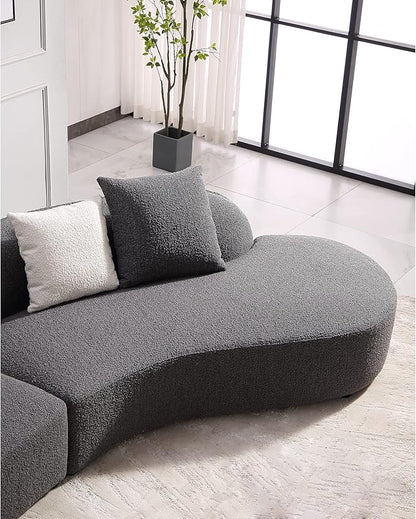 Acanva Luxury Modern Style Living Room Upholstery Curved Sofa with Chaise 2-Piece Set, Right Hand Facing Sectional, Pearl Boucle Couch, Dark Grey