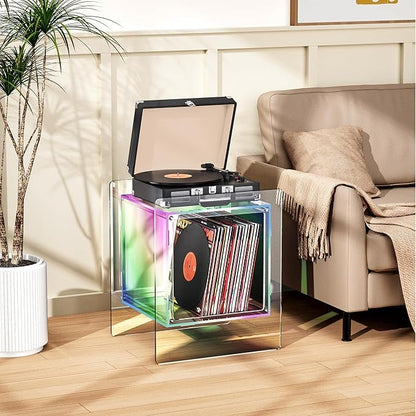 Acrylic Nightstand Colorful Bedside Table with Open Storage Shelf,Clear Side Table for Living Room (1, Iridescent)