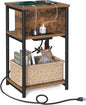 VASAGLE Side Table with Charging Station, 3-Tier End Table with USB Ports and Outlets, Nightstand for Living Room, Bedroom, 11.8 x 13.4 x 22.8 Inches, Plug-in Series, Rustic Brown and Black