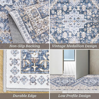 zesthome Washable Runner Rug 2.5x10 - Stain Resistant Entryway Rug,Ultra-Thin Kitchen Rugs, Anti Slip Backing Runner Rugs for Entrance Laundry Room Indoor Hallway (Blue/Beige,2.5'x10')