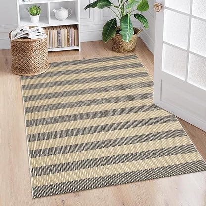 OJIA Washable Outdoor Rug 4'x6', Cotton Woven Outdoor Patio Rug Tan Front Porch Rug Outdoor Door Mat Entryway Rugs Indoor Area Rugs Floor Mat for Backyard/Entry/Kitchen/Bedroom/Living Room