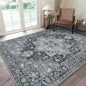 GENIMO 6x9 Area Rugs for Living Room, Machine Washable Non Slip Vintage Rugs, Low Pile Lightweight Chenille Print Rug for Bedroom, Dining Room, Home Office,Dark Gray