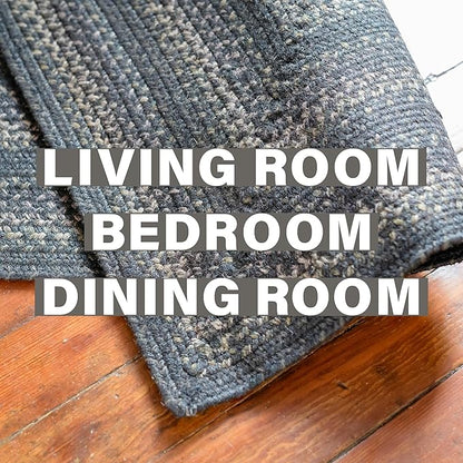 Jet Black Braided Area Rugs 4x6' – Primitive Black and Gray Area Rug for Bedroom and Large Entryway