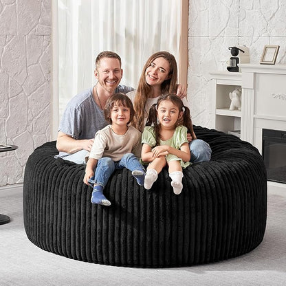 HABUTWAY 5FT Bean Bag Chair, 5' Large Bean Bag Chairs for Adults with Removable Stripe Plush Cover, Memory Foam Beanbag Chair for Living Room Bedroom Dorm (Black)