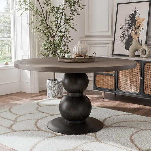 Furniture of America Lioren Modern 54-inch Round Dining Table with Turned Pedestal Base and Two-Tone Design, Seats up to 4 for Home Kitchen, Living Room, Espresso