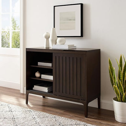 Crosley Furniture Asher Media Console and Record Player Stand with Storage for Vinyl Records, Dark Brown