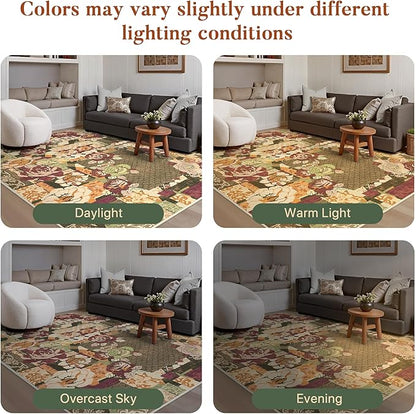 GENIMO Floral Runner Rug 2X6, Machine Washable Non Slip Vintage Patchwork Hallway Runner, Ultra-Thin Low Pile Runners for Indoor Entryway, Hallway, Kitchen and Corridor, Auburn Cinnamon
