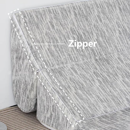 N&V Folding Chainse Lounger Bean Sofa, Foam Filling Folding Matress Sofa, Includes Removable and Machine Washable Cover, Soft Premium Faux Fur, White