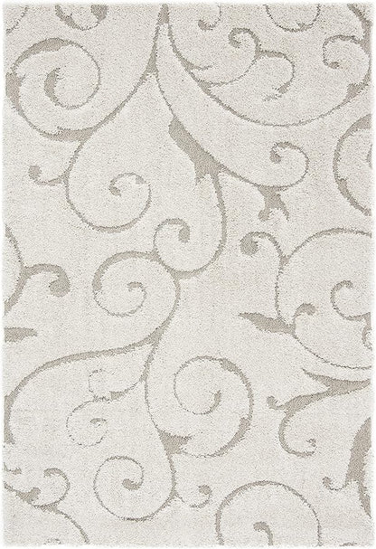 SAFAVIEH Florida Shag Collection Area Rug - 6' x 9', Cream & Beige, Scroll Design, Non-Shedding & Easy Care, 1.2-inch Thick Ideal for High Traffic Areas in Living Room, Bedroom (SG455-1113)