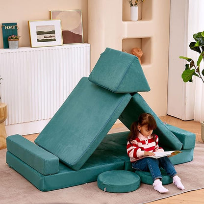 jela Kids Play Couch Extended Size 10PCS with futons, Floor Sofa Modular Play Couch Furniture for Kids and Adults, Modular Play Sofa Castle (Light Blue)