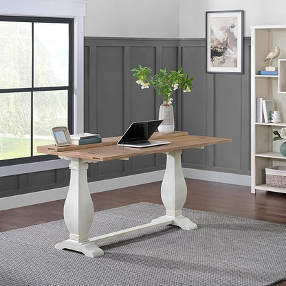 Martin Svensson Home Napa Solid Wood Pedestal Flip-Top Sofa Console Table, White and Driftwood