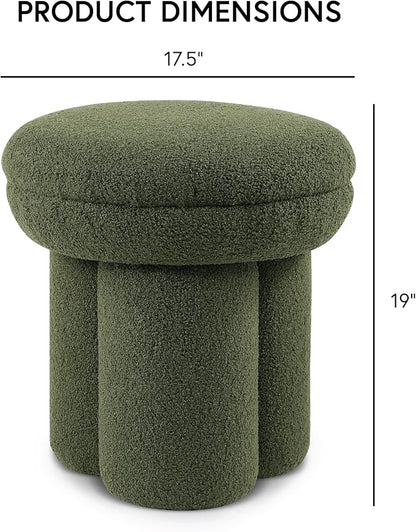 Furniture of America Rami Modern 18-inch Mushroom-Shape Upholstered Ottoman with Tri-Pillar Pedestal, Vanity Stool Chair, Small Foot Stool for Bedroom, Living Room, Entryway, Green