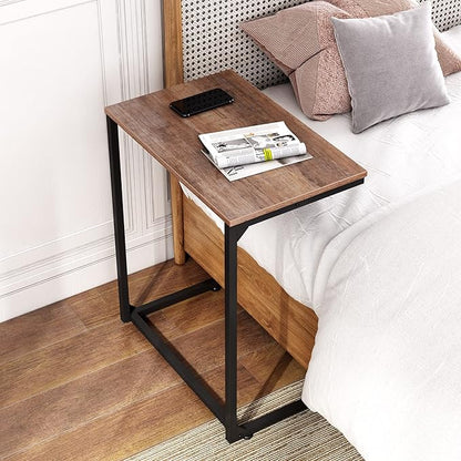 WLIVE Wide Snack Side Table, C Shaped End Table for Sofa Couch and Bed, Laptop Table, Work from Home, 26 Inch Tall, Light Brown