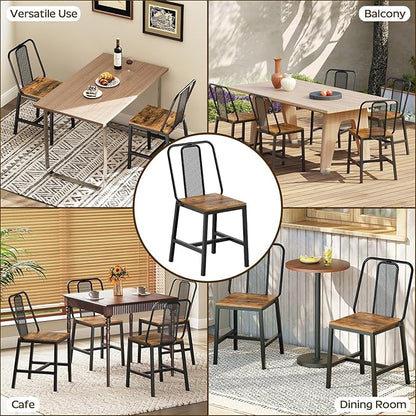 Dining Chairs Set of 2, Wooden Kitchen Chairs, Farmhouse Dining Chairs with Back Support, for Living Room, Kitchen, Rustic Brown and Black CY01L2BRN1
