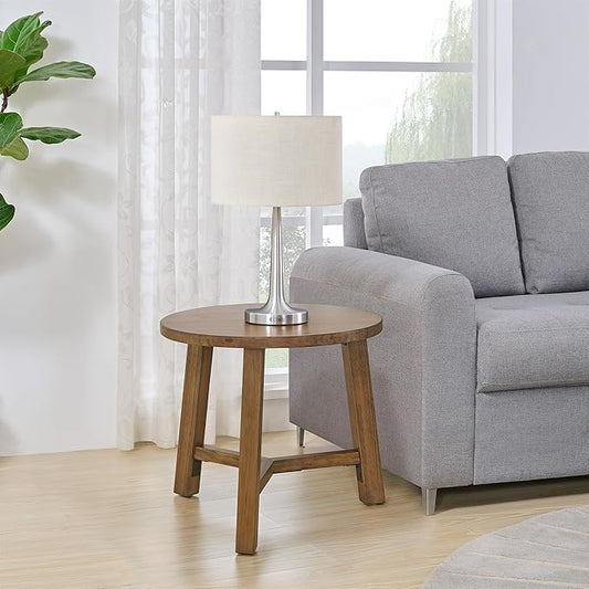 Alaterre Furniture Side Table - Newbury Collection 20-Inch Round End Table or Nightstand - Solid Wood Farmhouse Accent Furniture (Pecan Finish)