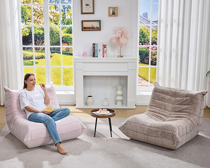 Bean Bag Chairs for Adults Giant Bean Bag Chair Memory Foam BeanBag Chair Big Bean Bag Sofa with Filler Faux Fur Fireside Beanbags Lazy Sofa for Living Room Bedroom Dorm Office (Pink Plush)
