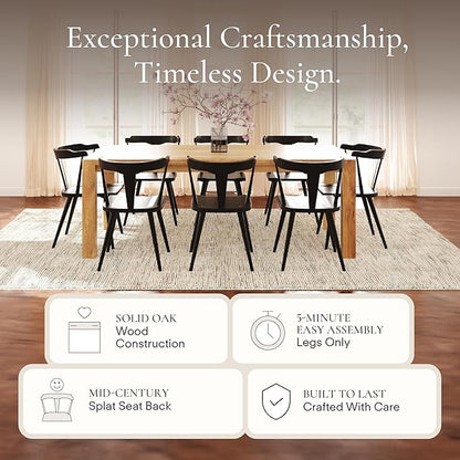 POLY & BARK Mid Century Modern Enzo Black Dining Chair – Solid Oak Wood Splat Back Chair, 18" Seat Height, 32" Tall – Stylish MCM Kitchen & Dining Room Chair - Set of 4